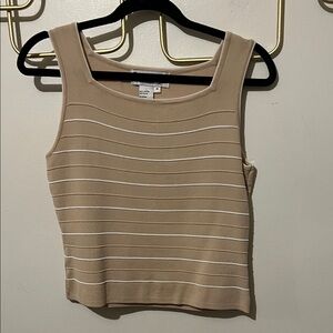 Medium Joseph A Qu’est-cequec’est Silk Beige and White Striped Square Neck Top